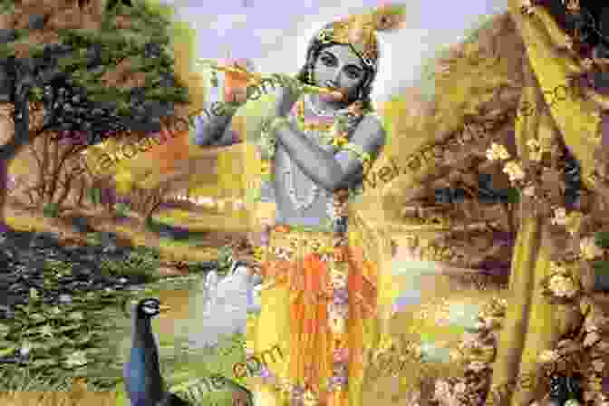 Serene Image Of Sri Krishna Playing A Flute Amidst Nature, Symbolizing Divine Wisdom And Tranquility Karma Yoga: Great Wisdom Captured From Sri Krishna S Teachings: Philosophy Realism